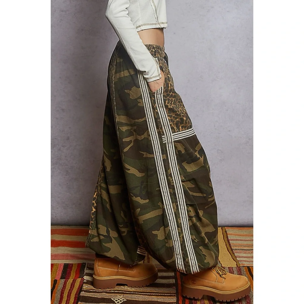 POL Olive Camo Leopard Wide Leg Pull On Pants | Balloon Leg Joggers - Picture 3 of 7